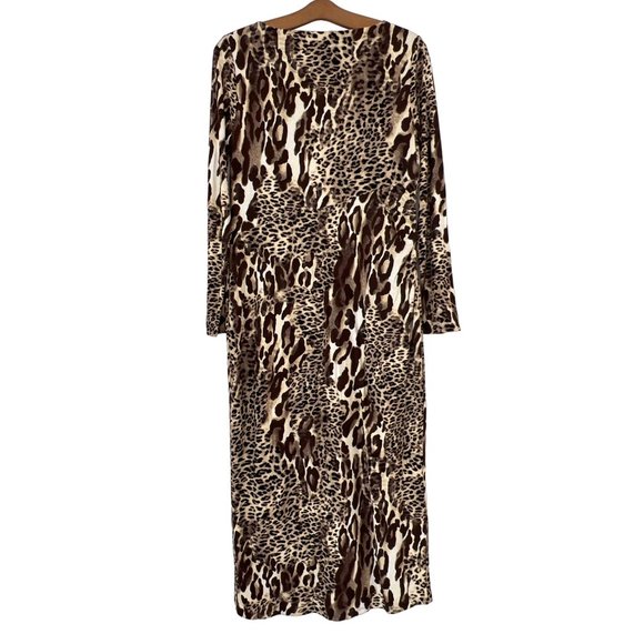 Chico's Black Label Leopard Print Wrap Dress Womens 4/6 Tan Rayon Blend - Picture 3 of 8